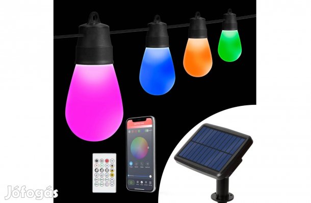 Szolár Smart fényfüzér - 15 db Rgbic LED - 6,5 m - bluetooth