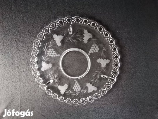 Szőlő fürtös áttört szélű csiszolt üveg kínáló tálca :antik