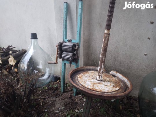 Szőlőprés, daráló, üvegballon eladó