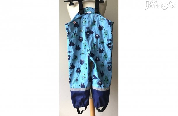 Szörnyecskés Gyerek esőnadrág, vízálló kantáros nadrág- 86-92 cm tes