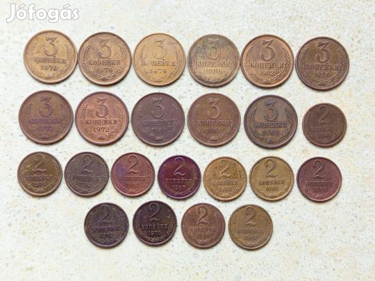 Szovjetunió Oroszország 23 db Érme 2 3 Kopek Kopejka 1961-1987