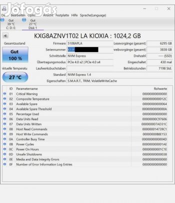 Szupergyors gamer SSD - Kioxia XG8 1TB Nvme Pcie SSD Kxg80Znv1T02 7000