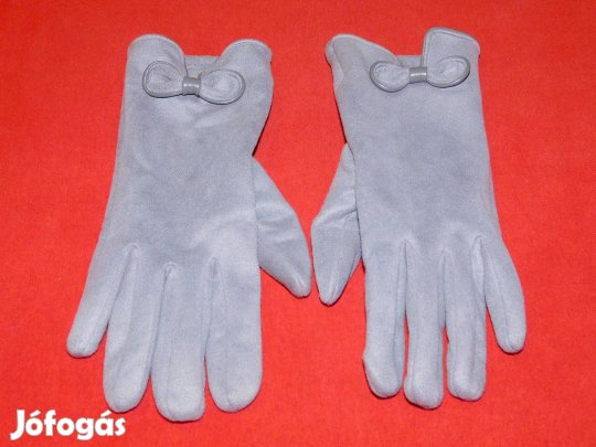 Szürke, női, velúr bőr kesztyű, L-es