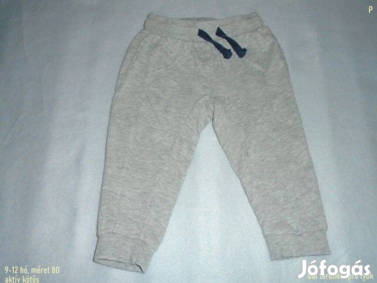 Szürke aktív kötős jogger nadrág 9-12 hó (méret 80)