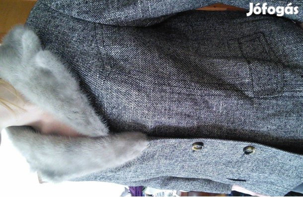 Szürke átmeneti tavaszi kabát L szőrme blézer női