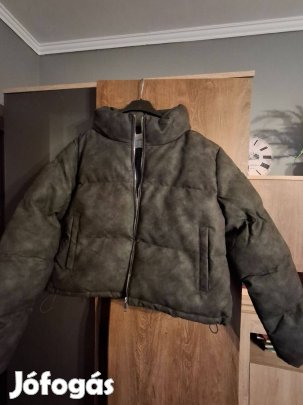 Szürke bélelt rövid műbőrdzseki Új-cimkés