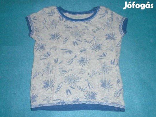 Szürke és kék mintás póló 9-12 hó (méret 80)