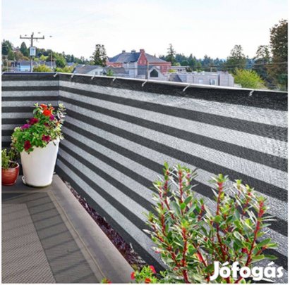 Szürke-fehér Csíkos Erkély paraván - 5 x 0,9 m