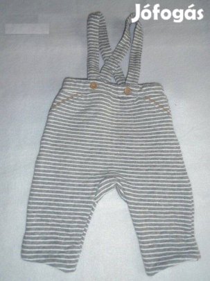 Szürke fehér csíkos kantáros nadrág 3-6 hó (méret 68)