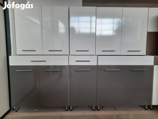 Szürke-fehér fényes konyhabútor (AO128)