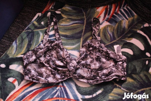 Szurke-fekete-feher virag mintas bikini felso, 95C, Uj