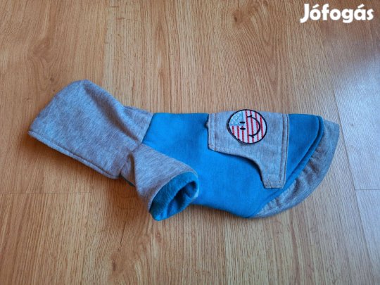 Szürke-kék kapucnis meleg kutyapulóver kistermetű kutyára