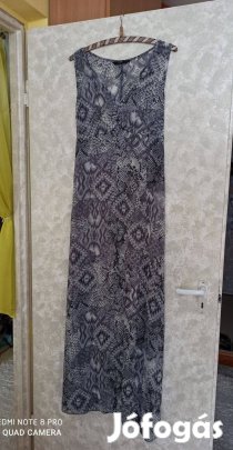 Szürke kígyómintás pántos muszlin maxi ruha XL-es
