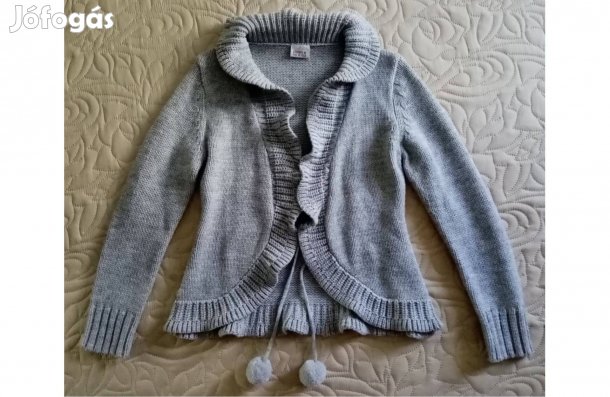 Szürke kötött kardigán pompomokkal (Méret: M, 38/40)