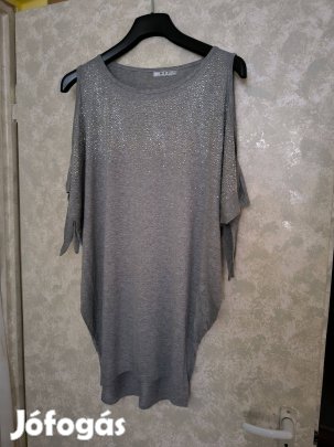 Szürke kövekkel díszített nyitott vállú tunika, hosszított felső L-XL
