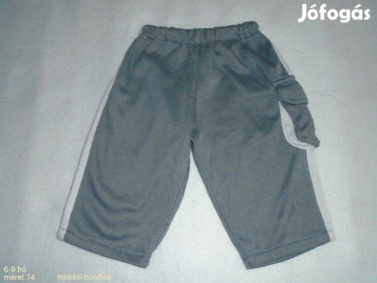 Szürke oldalt csíkos nadrág 6-9 hó (méret 74)