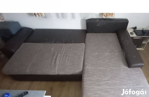 Szürke-sötétbarna szövet/műbőr sarokkanapé