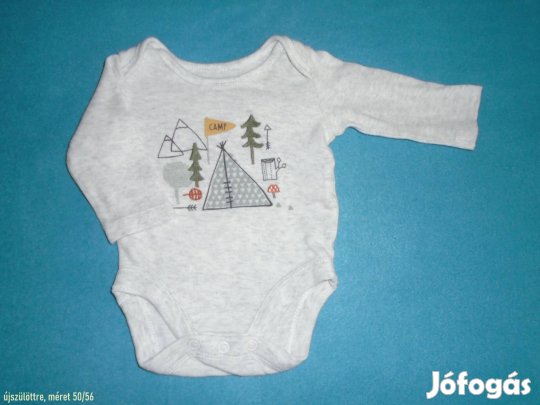 Szürke színű és mintás hosszú ujjú body újszülöttre (méret 50 / 56)