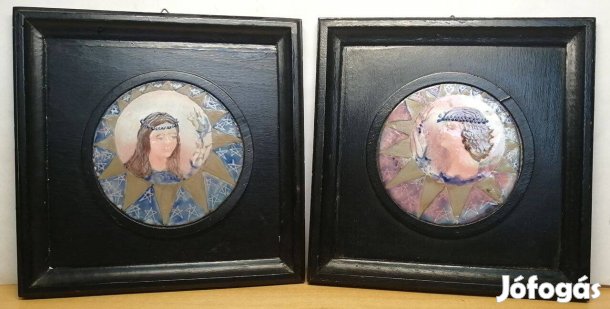 Szűz horoszkóp páros zománc festmény. Tabiné Jenei Erzsébet alkotása