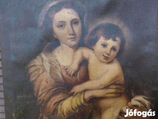 Szűzanya a Gyermekkel, Murillo Után Olajfestmény Jegyzett Festő