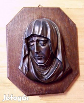 Szűzanya ónlemez dombormű, patinás állapotban