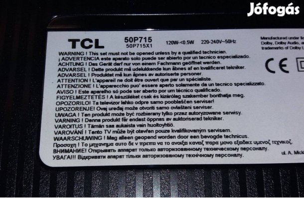 TCL 50P715 LED LCD tv hibás törött alkatrésznek 4K UHD eladó
