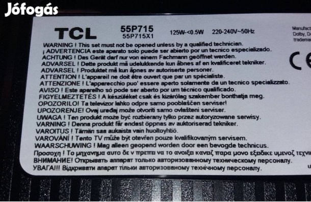 TCL 55P715 LED LCD tv 4K hibás törött alkatrésznek 55P715X1 eladó