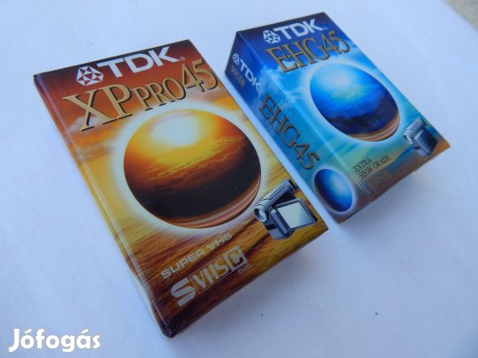 TDK Ehg45 és XP Pro45 VHS-C Videó Kazetták Egyben Bontatlan Új