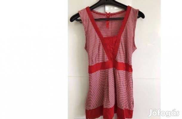 TU piros fehér csíkos ujjatlan tunika felső új M
