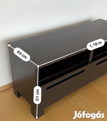 TV állvány - sötétbarna, 2 fiókos, megkímélt állapotban