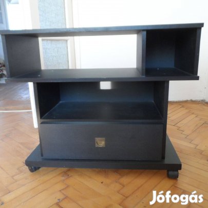 TV szekrény (állvány) fekete fiókos gurulós