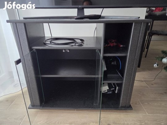 TV szekrény gurulós üvegajtós fekete