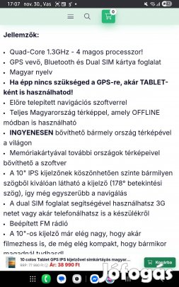 Tablet fehér szinű