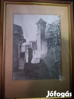 Tájkép, kortárs képzőművész tusrajz