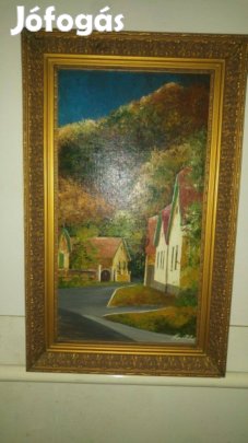 Tájkép festmény vászonra 43x70cm fakerettel, szignózott