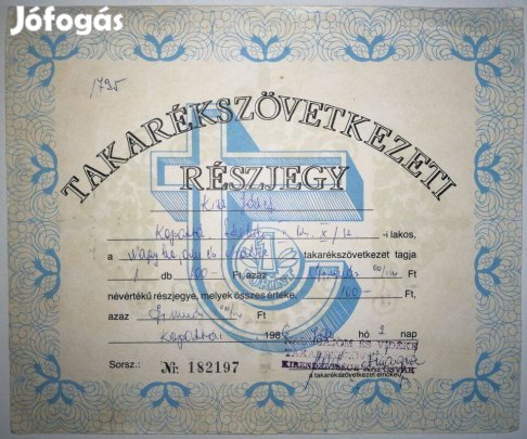Takarékszövetkezeti részjegy, 1986