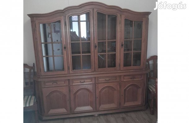 Tálaló szekrény, tölgyfa, üveges vitrin