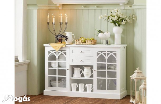 Tálalószekrény üvegajtókkal 120×39 cm,Sobuy, fehér,Új
