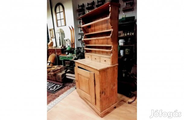 Tálas szekrény, 19. századi natúr fa, tiszta fenyő népi konyhai bútor