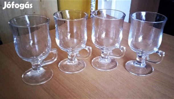 Talpas lattés, kapucsínós üveg pohárszett, 4 darabos, füles