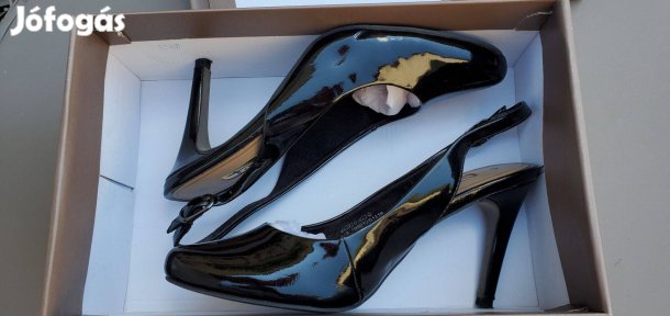 Tamaris Black Patent fekete lakkbőr magassarkú pántos cipő 37-es