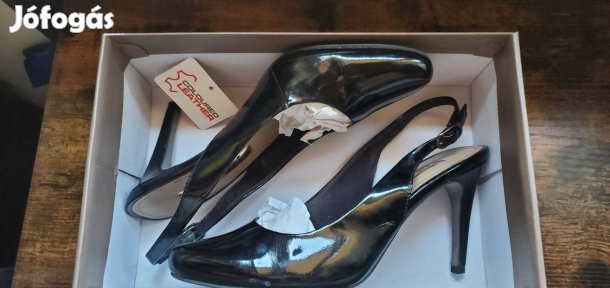 Tamaris Black Patent fekete lakkbőr magassarkú pántos cipő 39-es