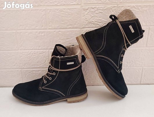 Tamaris bőr, bundás bakancs 38-38.5-es - Vízálló!
