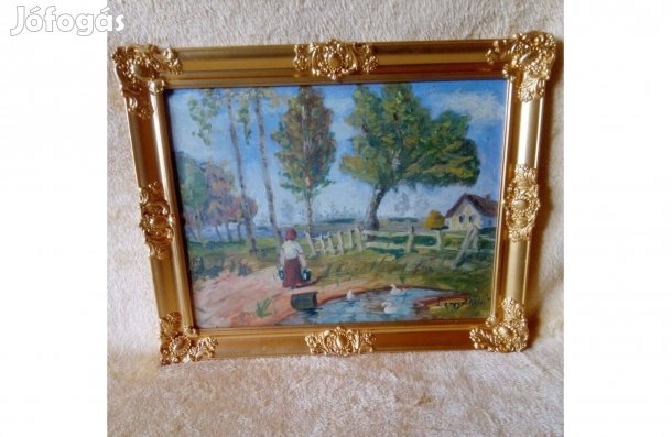 Tanyai életkép festmény