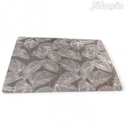 Tányéralátét ezüst fóliás leveles mintával szürke, 43,5×28,5 cm
