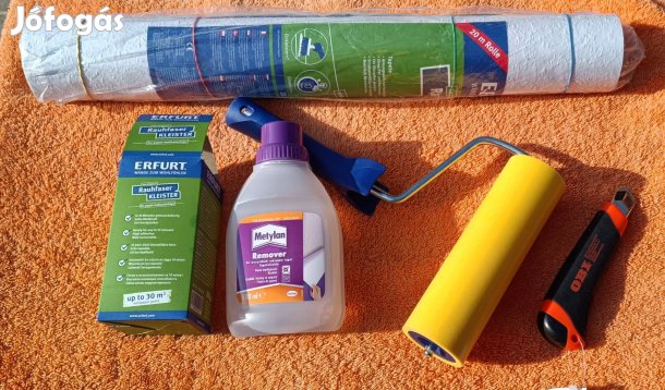 Tapétázás kellékei tapéta leoldó+ragasztó+henger