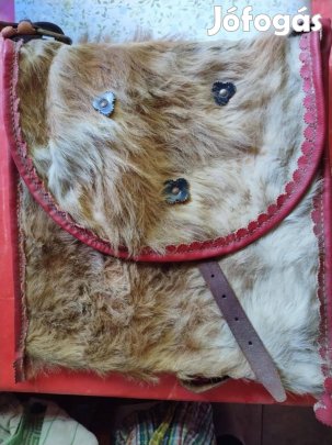 Tarisznya népművészeti alkotás valódi bőr/szőr