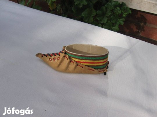 Tároló, bőr papucska - dísztárgy