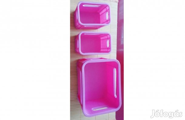 Tároló dobozok műanyag - 3 db-os, rózsaszín