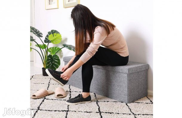 Tároló pad,115x38x38 cm,világosszürke,Casaria összecsukható 130L-es,Új